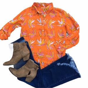 Oliphant Leaf Printed Roller Tab Orange Tunic S